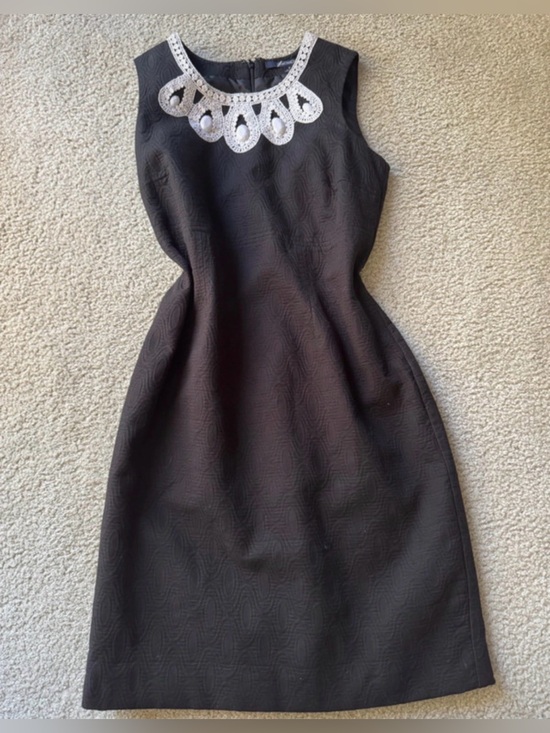 Chadwicks Dresses & Skirts - Chadwicks Black Midi Sheath Dress with White Decorative Neckline fit